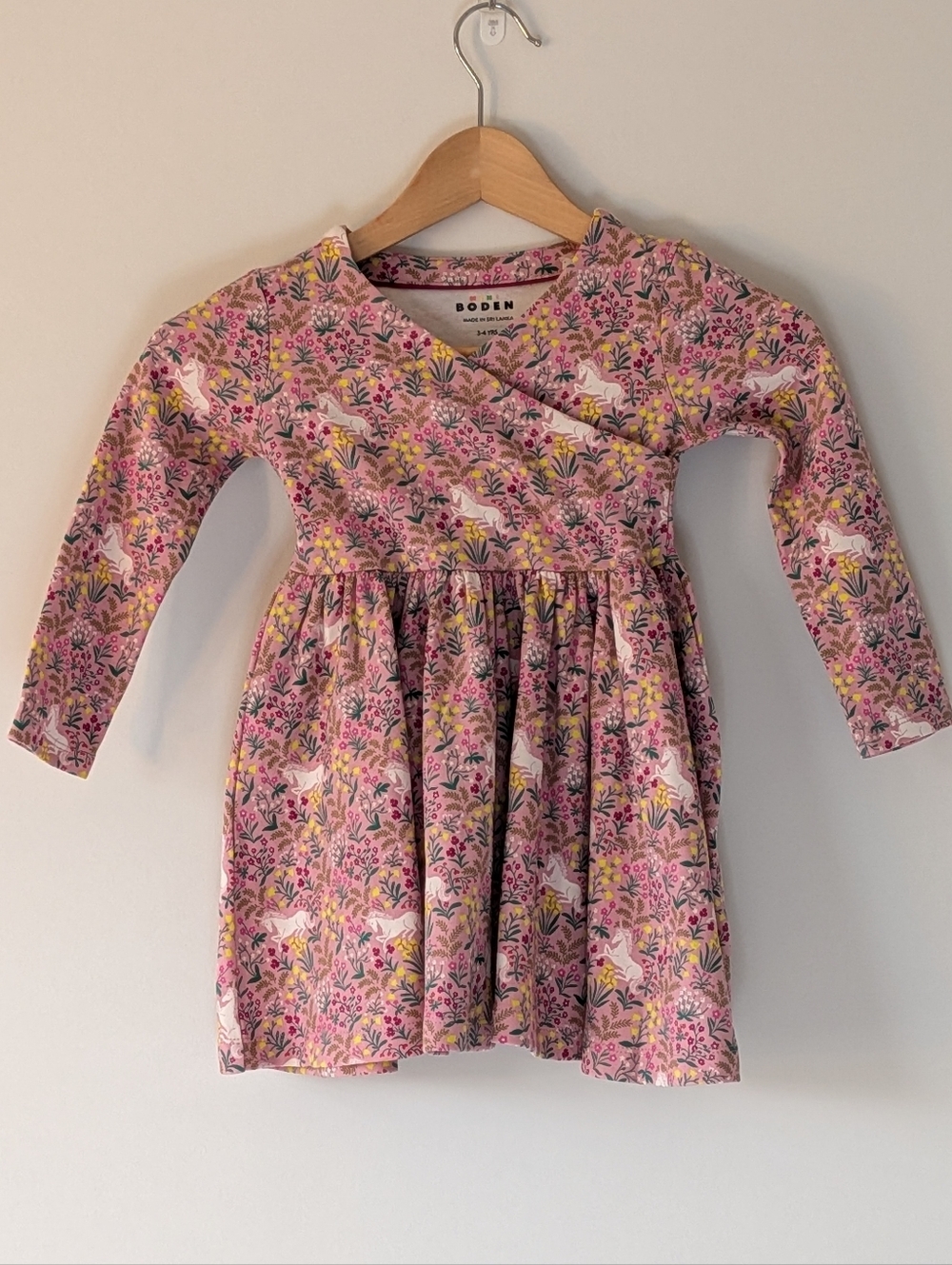 Mini Boden Pink Floral Long-Sleeve Wrap-Style Dress